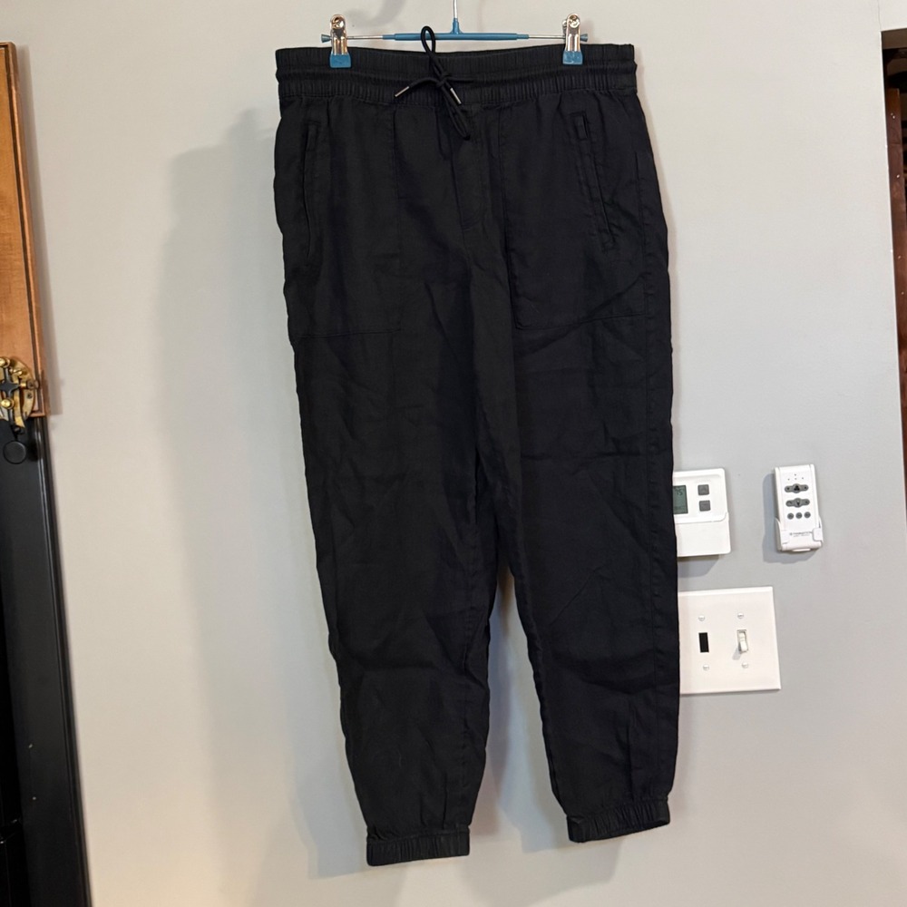 Athleta Black Linen Jogger Pants Relaxed Fit Drawstring Size MP‎ Athleisure